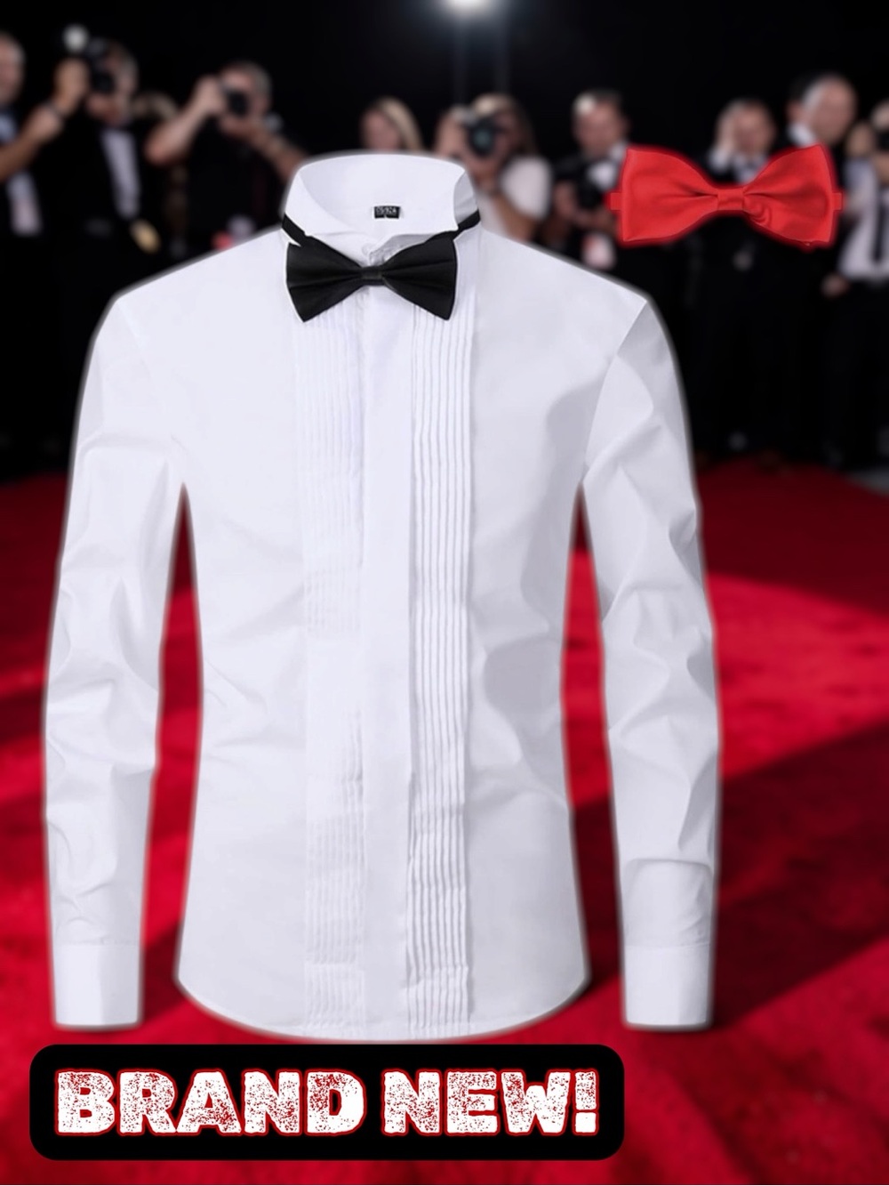 🤵 Atofy Men’s Tuxedo Dress Shirt – Wing Collar / French Cuffs + 2 Bow Ties - XL